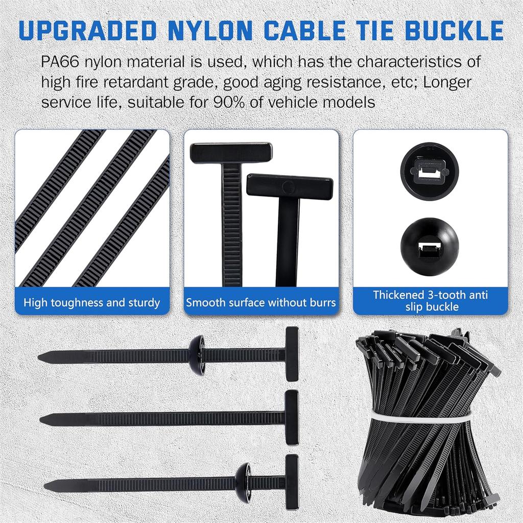 120Pcs Nylon Universal Cable Tie Buckle For Car, Automotive Zipper Clips, Plastic Rivet Grip Zip Ties, Push Pin Clip Auto Body Parts Trim, For Car