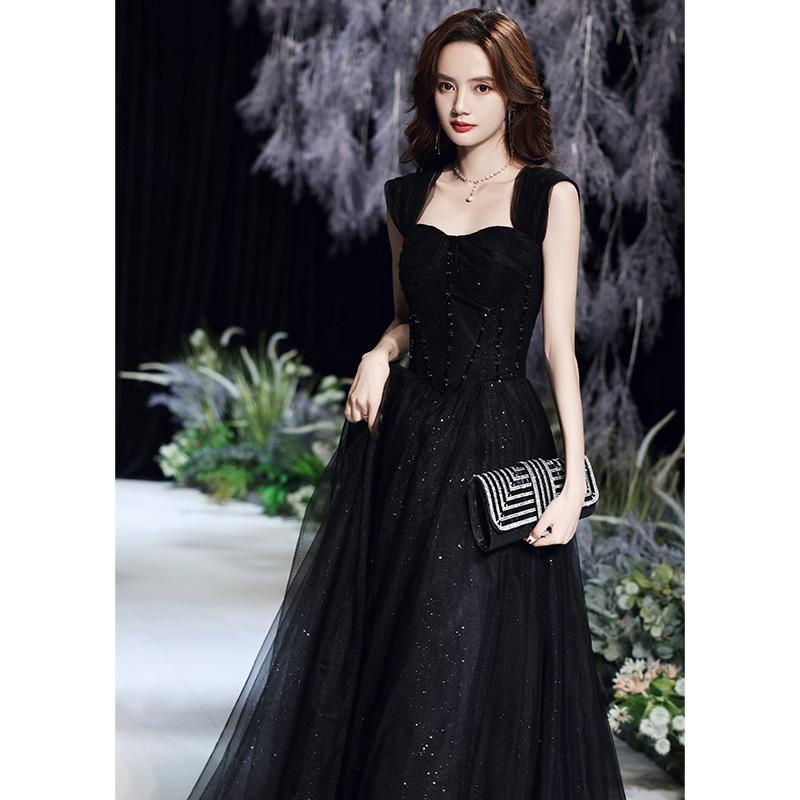 Black Banquet Evening Dress 1011 New Summer Temperament Niche Light Luxury Catwalk Dress Annual Meeting Hosting Dress