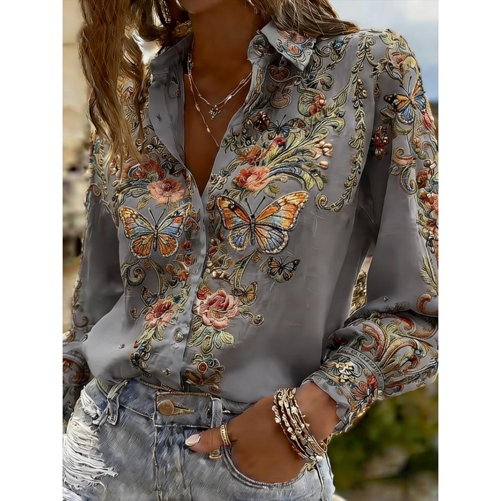 New Men's Long Sleeved Shirt with 3D Printed Butterfly Pattern On the Collar, Luxurious Men's Top, Soft and Comfortable