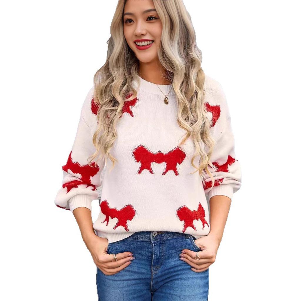 European and American Style Loose Pullover Sweater Women's Autumn and Winter New Towel Embroidered Jacquard Knitted Sweater