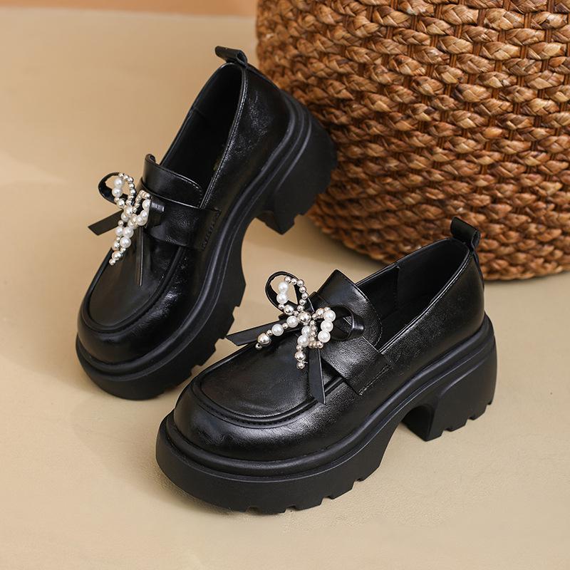 Platform women's autumn skirt British style small leather shoes bow casual shoes
