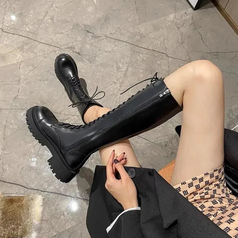 2026 New Women's Long Boots Thick Sole Knight Boots British Style High Non-knee Rubber Upper Material