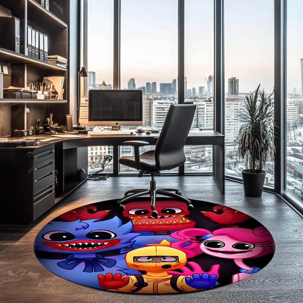 Huggy Wuggy Printed Round Rug Carpet Chair Rug Area Rug Entryway Doormats,for Office Chair Living Room Bedroom Kitchen Room.