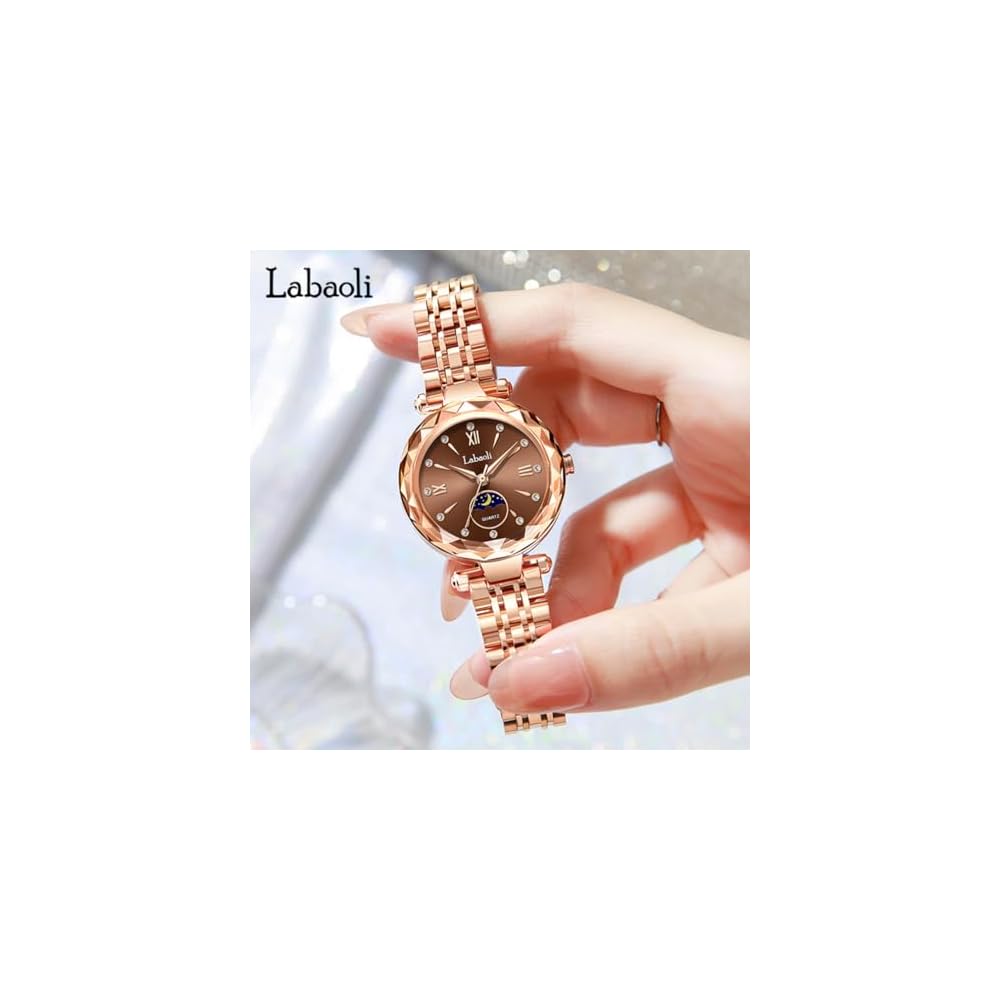 Rose Gold Women's Watch Crystal Waterproof Stainless Steel Business Style Cute Gift for Her