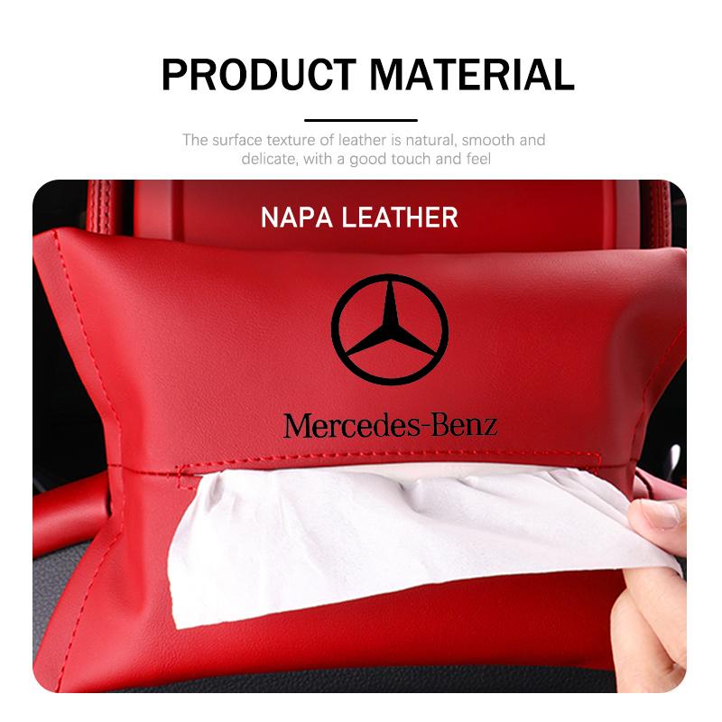 AABII1 For Benz 1/2PCS Car Styling Tissue Box Seat Back Hanging Bag Leather Tissue Storage Box AMG Exclusive A C E R V Class CLA CLS