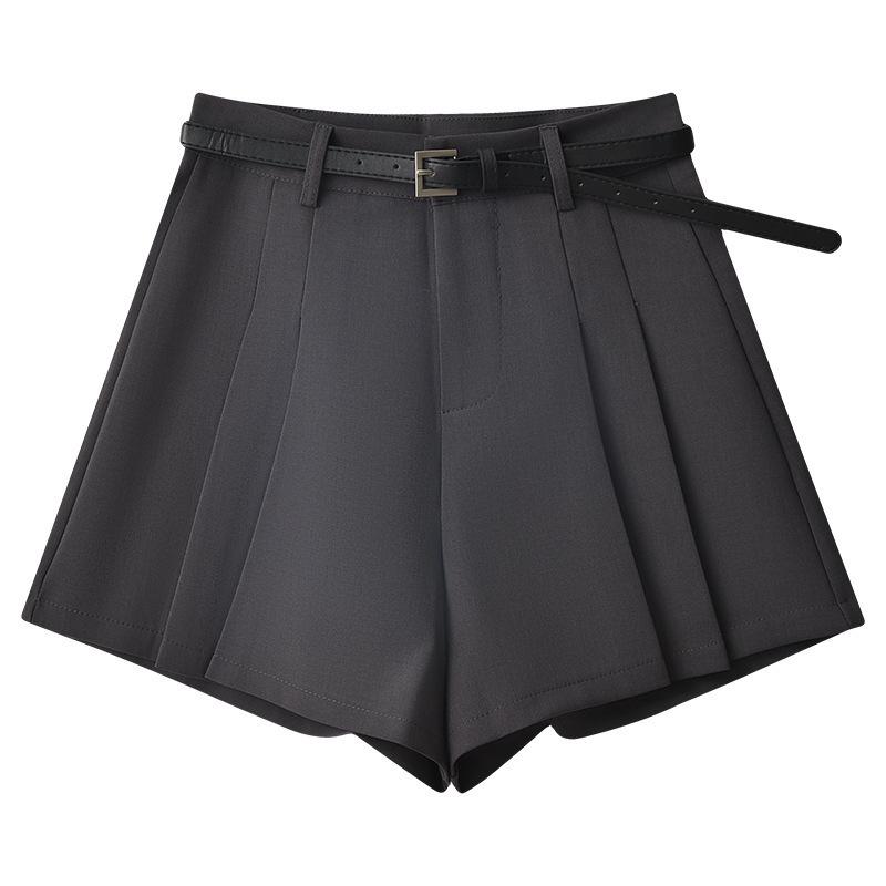 Pantaloncini Estivi larghi a vita alta grigi plissettati stile minigonna da donna 2024