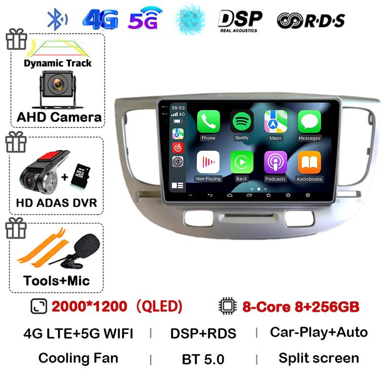Android 14 Carplay Auto WIFI+4G For Kia RIO 2 RIO2 2005-2008 2009 2010 2011 Car Radio Multimedia Player GPS 360 Camera BT Stereo