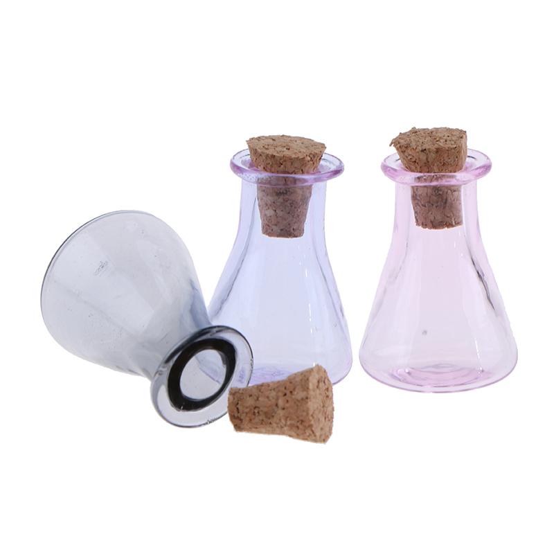 2Pcs Mini Glass Color Bottle Wishing Bottle Tiny Jars Vials Mini Storage Bottle