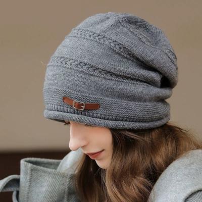 Yousheng Strickmütze mit Rollrand, Pilling-Form, Samtfutter, Damenmütze, winddicht, Ohrenschutz, gestrickte Kopfbedeckung