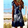 [Limited Time Offer] Peacock Print V-neck Dress, Loose Casual Short-sleeved Dress