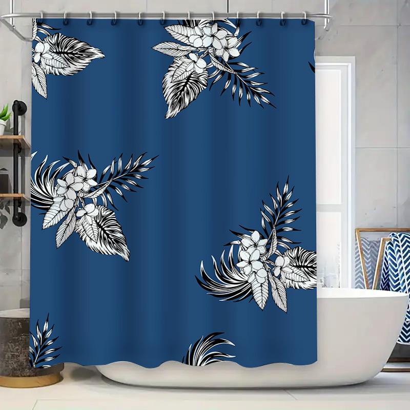 

Luxury Bath Shower Curtain With Leaf Floral Print, Blue Waterproof Fabric For Home Bathroom Decor Size Customizable (M) W60H190(CM)-1 Pcs