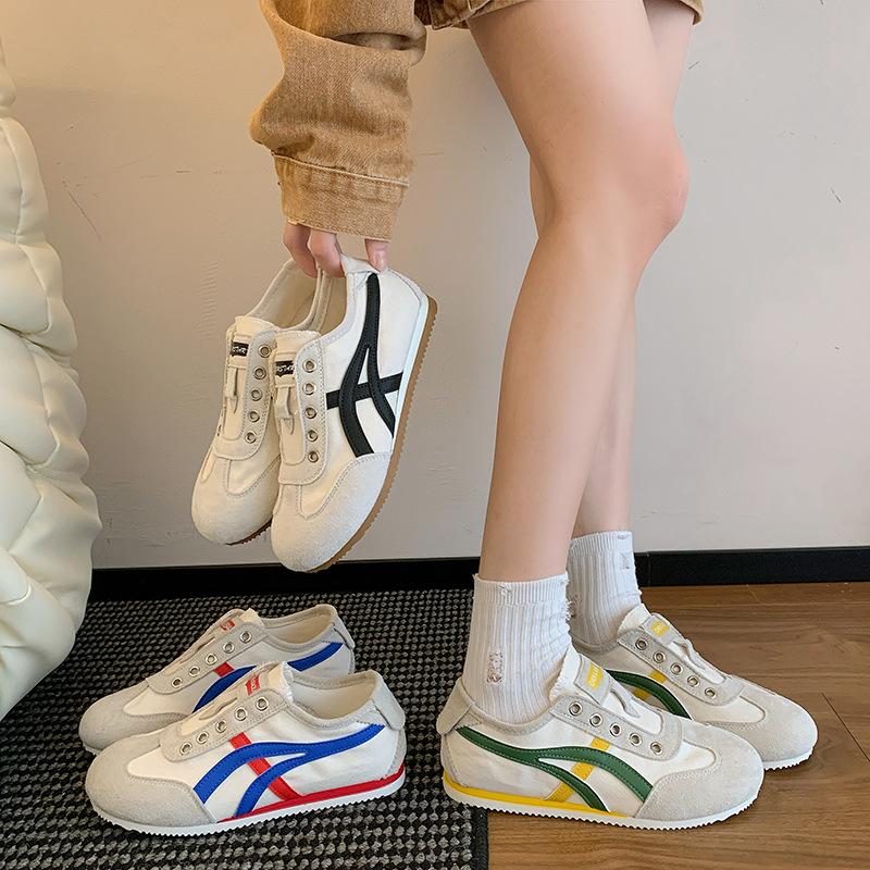 Flat-bottomed German training shoes women's shoes 2025 new summer thin one-pedal Forrest Gump shoes color matching sports little white board shoes