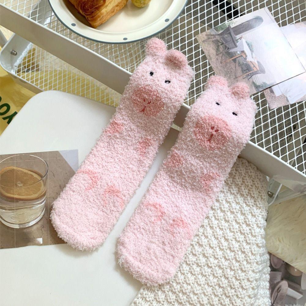 5Pairs Warm Capybara Fleece Socks Thicken Winter Floor Socks Cute Coral Fleece Socks  Girls