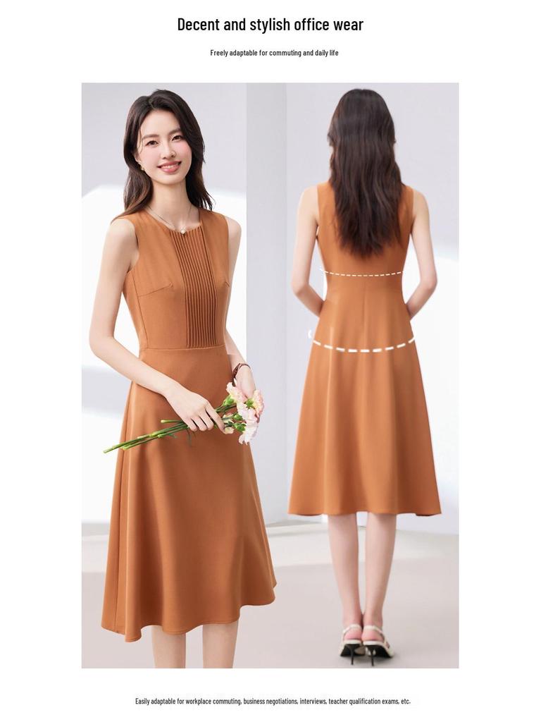 Black Sleeveless Cinched Waist Mid-Length Hepburn Style Dress