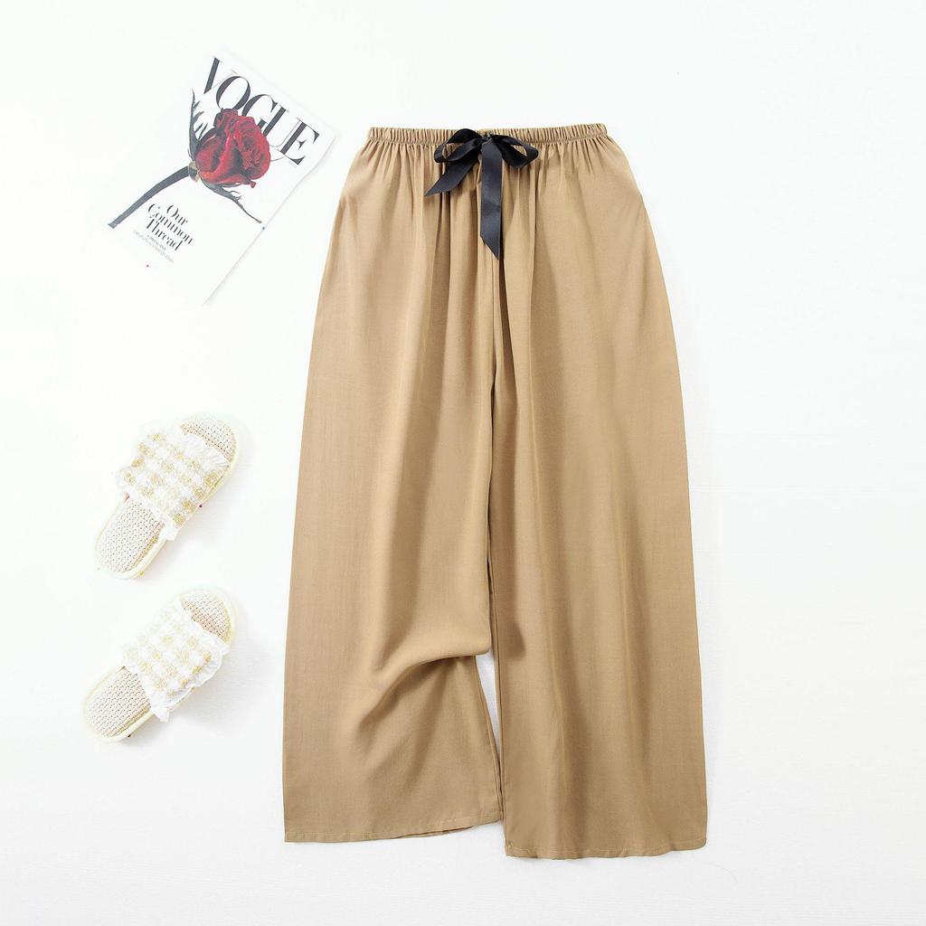 Women's Cotton-Silk Cartoon Pajama Pants, Summer Thin, Black & White Wide-Leg, Plus Size, Outdoor Beach Wear.