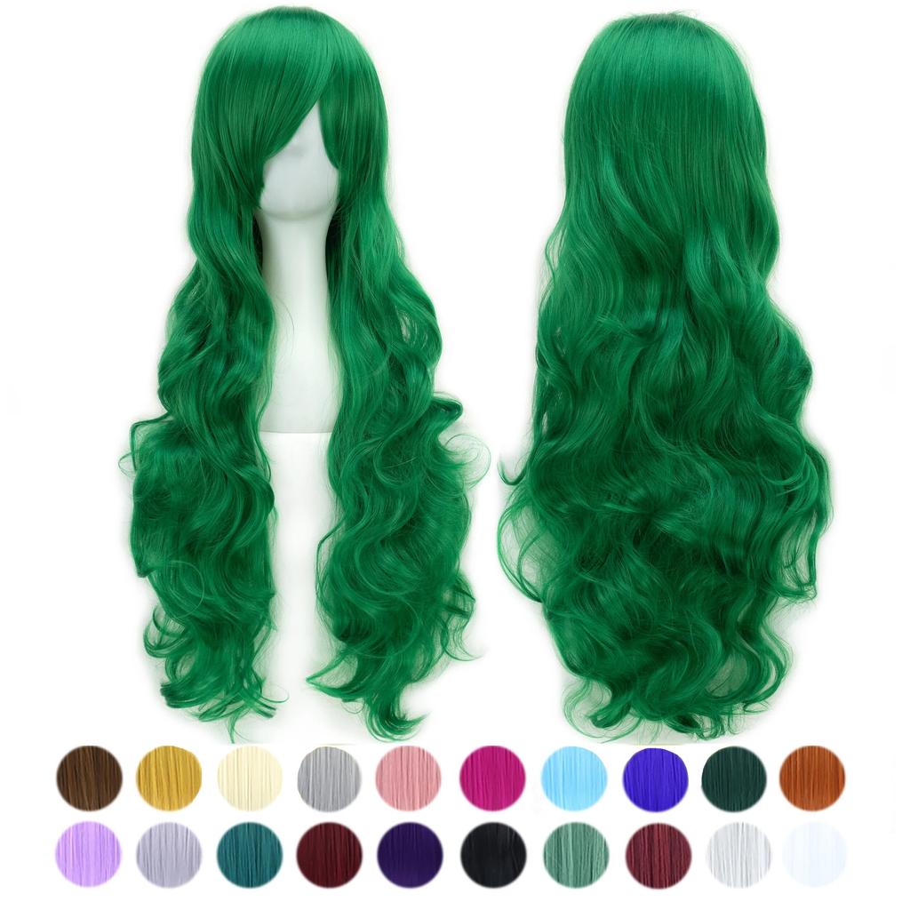 30 Colors 80cm Long Curly Hair Wig Heat Resistant Synthetic Hair Pink Green Hairpiece Party Cosplay Wigs for Women