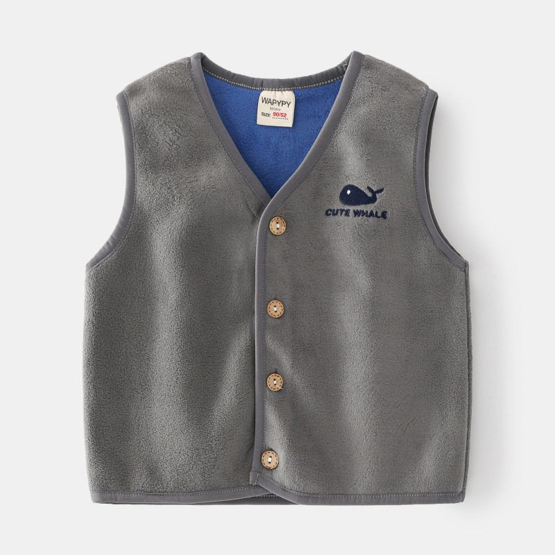 Kids Thickened Vest Boys and Girls Double-Sided Polar Fleece Jacket Autumn and Winter Baby Boys  Waistcoat Vest Cardigan Children s Clothing Grey 130 cm