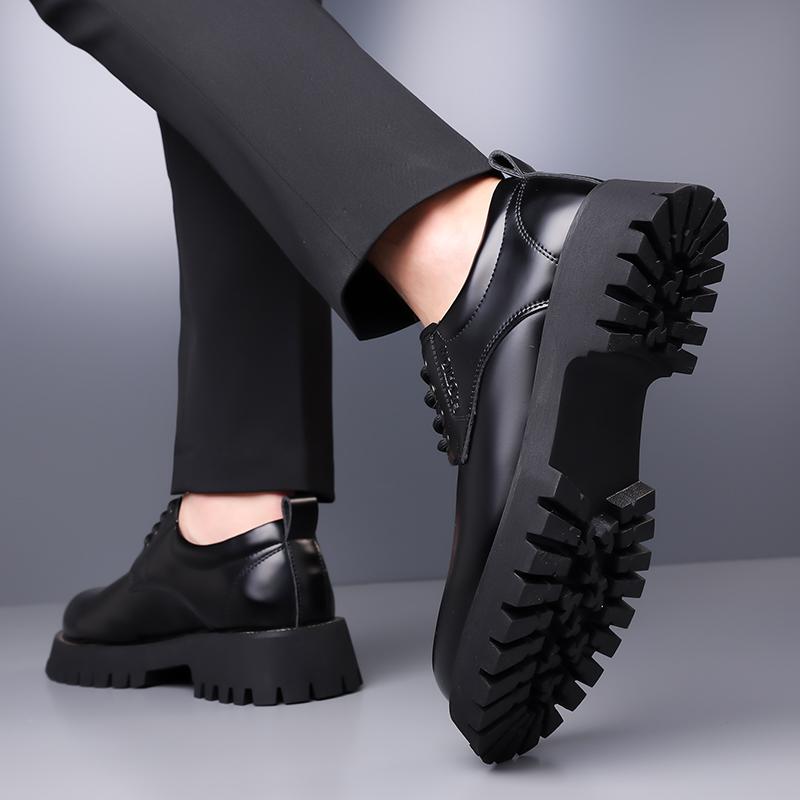 Fashion 2025 Men's Leather Derby Shoes Fashion Business Formal Oxfords with Thick Sole & Elevator Design Non-Slip Office Wear for Autumn