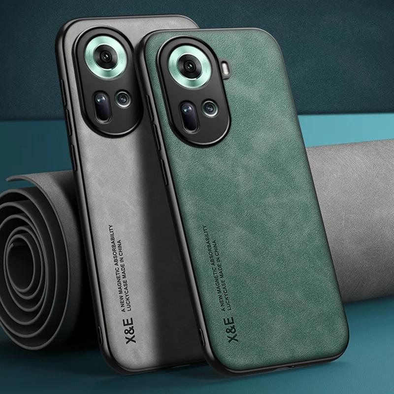 Luxury Leather Case For OPPO Reno 12 11 10 9 8 7 Pro Plus Find X6 X5 Lite Pro Cover With Metal Plate Support Car Hold