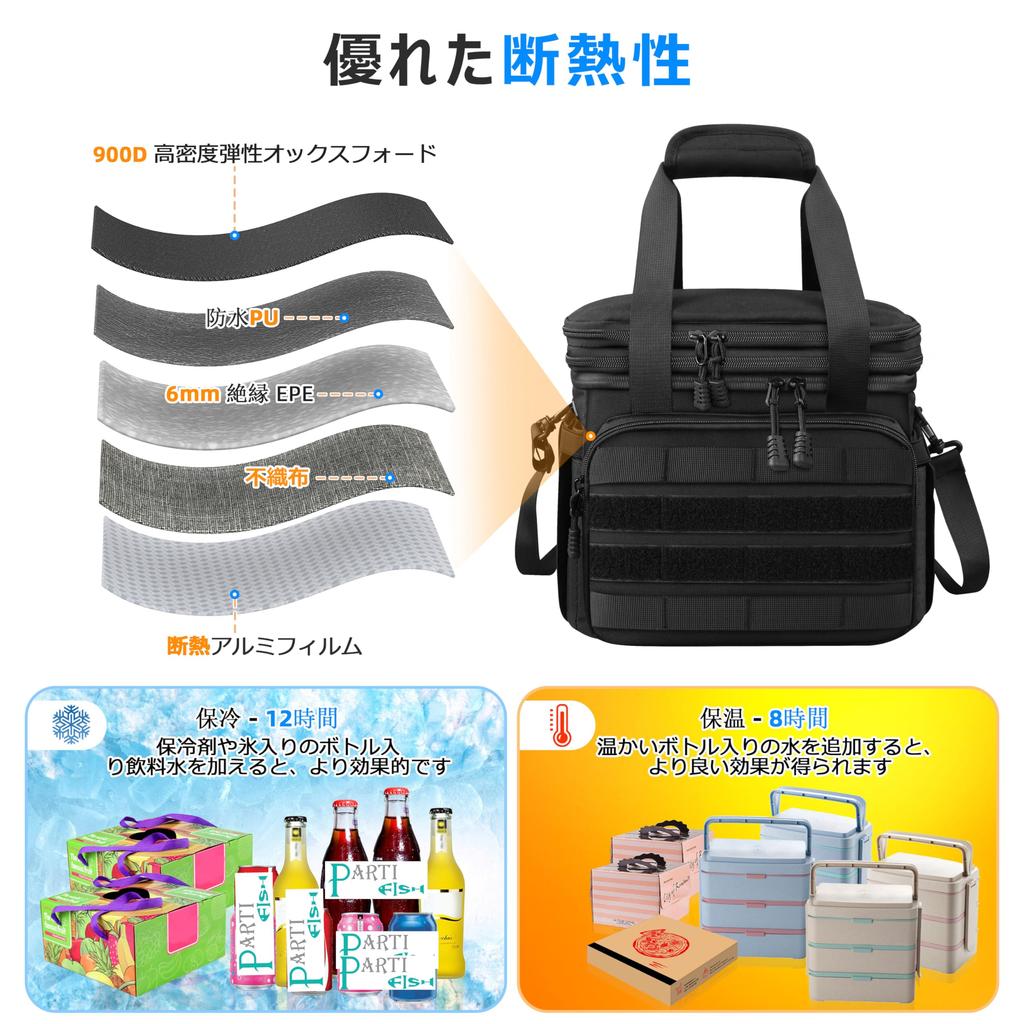 PARTI FISH Insulated Soft Cooler Box, 5-Layer Insulation, Strong Insulation, Lunch Bag, Large Capacity 15L-18L, Expandable, Foldable, Waterproof, Leak