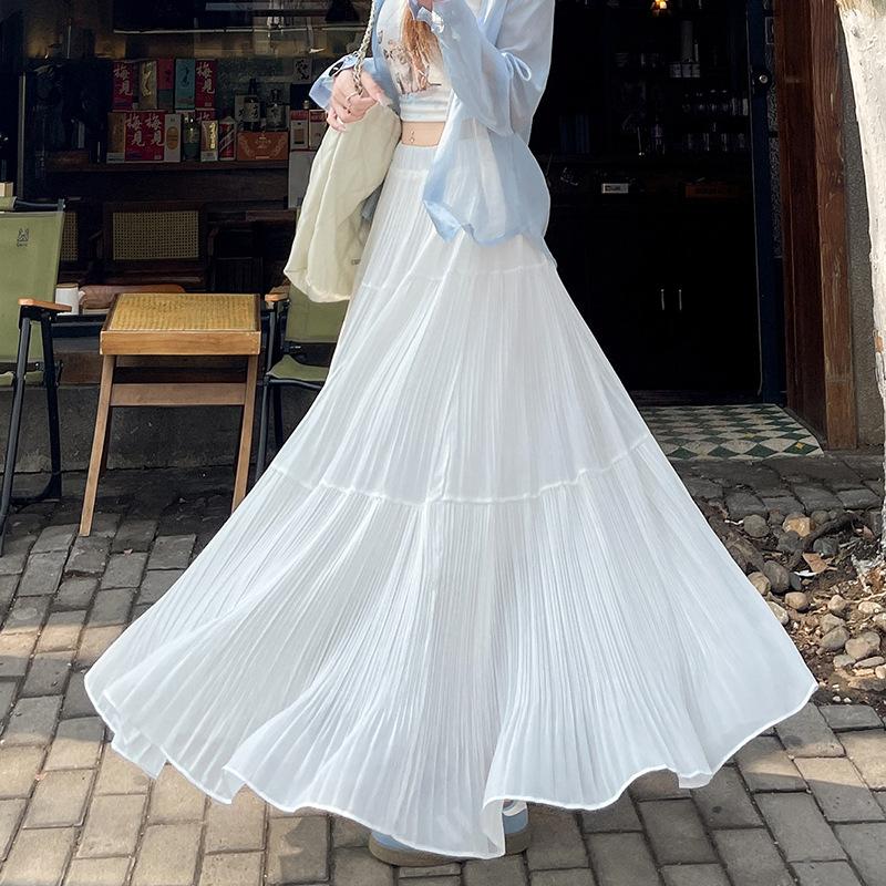 Purple Pleated Skirt for Women In Spring and Summer New High-waisted and Slim A-line Cover Hips with Large Pleated Skirt