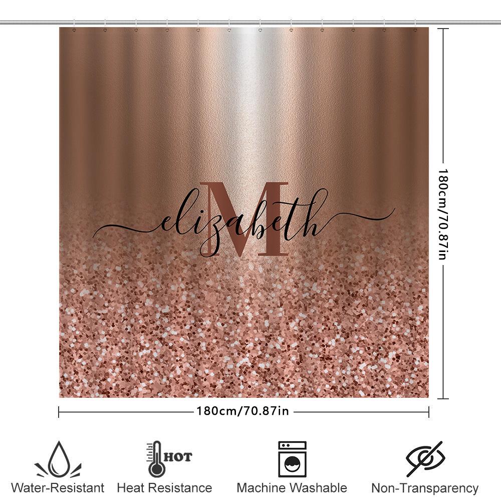 Champagne Rose Gold Glitter Monogram Shower Curtain For Bathroom Decor Customizable Size Available