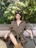 Spicy Girl HK Style Plaid Tie-Waist Long-Sleeve Shirt for Women - Versatile Loose Mid-Length Top for Early Autumn 2025