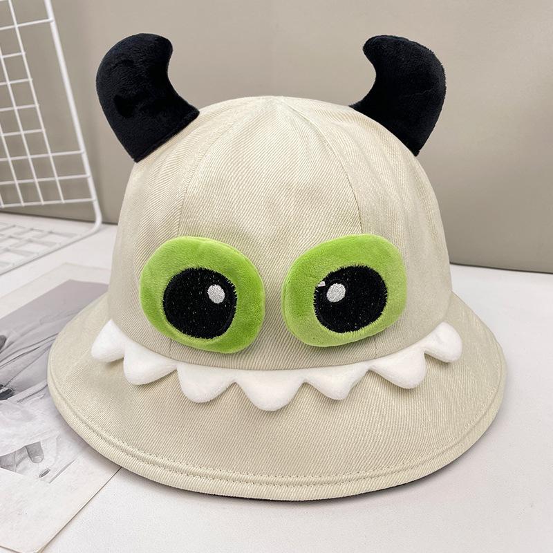 

New cartoon cute funny horns little monster bucket hat spring and summer outdoor outing student versatile basin hat