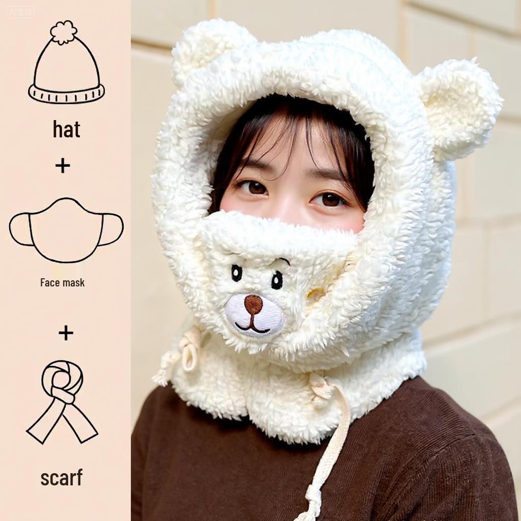 Women's Warm Bear Hat: Pullover, Scarf, and Mask Combo for Cycling & Cold Weather Protection