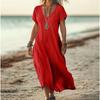 YYFS Women's Fashion Summer Spring Solid Color Print Short Sleeve V-Neck Loose Waistlinet Casual Dresses
