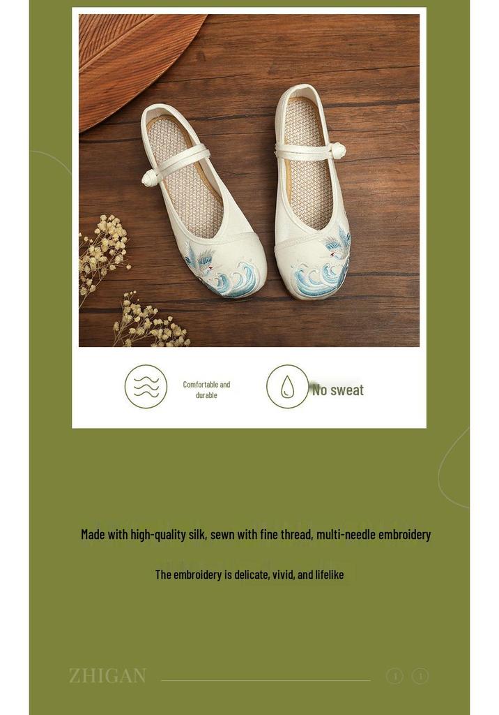 Ru Yan Retro Old Beijing Embroidered Hanfu Shoes for Women - Traditional Chinese Style Dance Flats