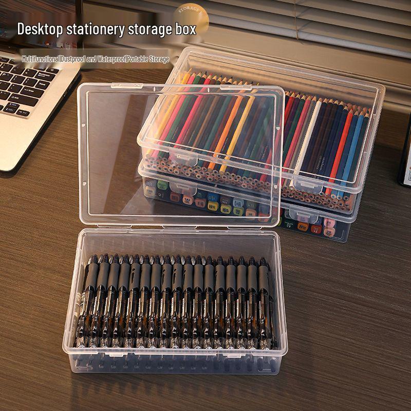 Stor genomskinlig förvaringslåda för akvarellpennor och tuschpennor för barns konstmaterial