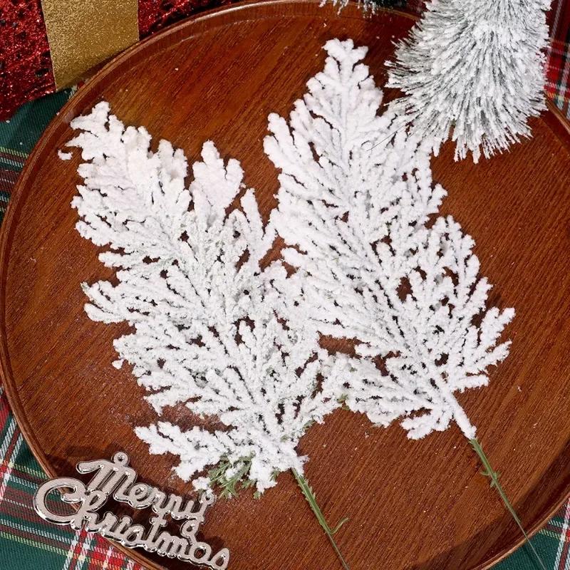 20/1PCS Artificial Pine Branch Fake Plant Snowflake Pine Leaves Xmas Wreath Party Table Decorations DIY New Year Gift Box Decor