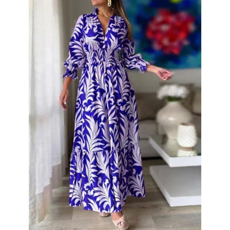 Women's Solid Color Printed Large Dress Solid Color Printing Large Swing Dress Female