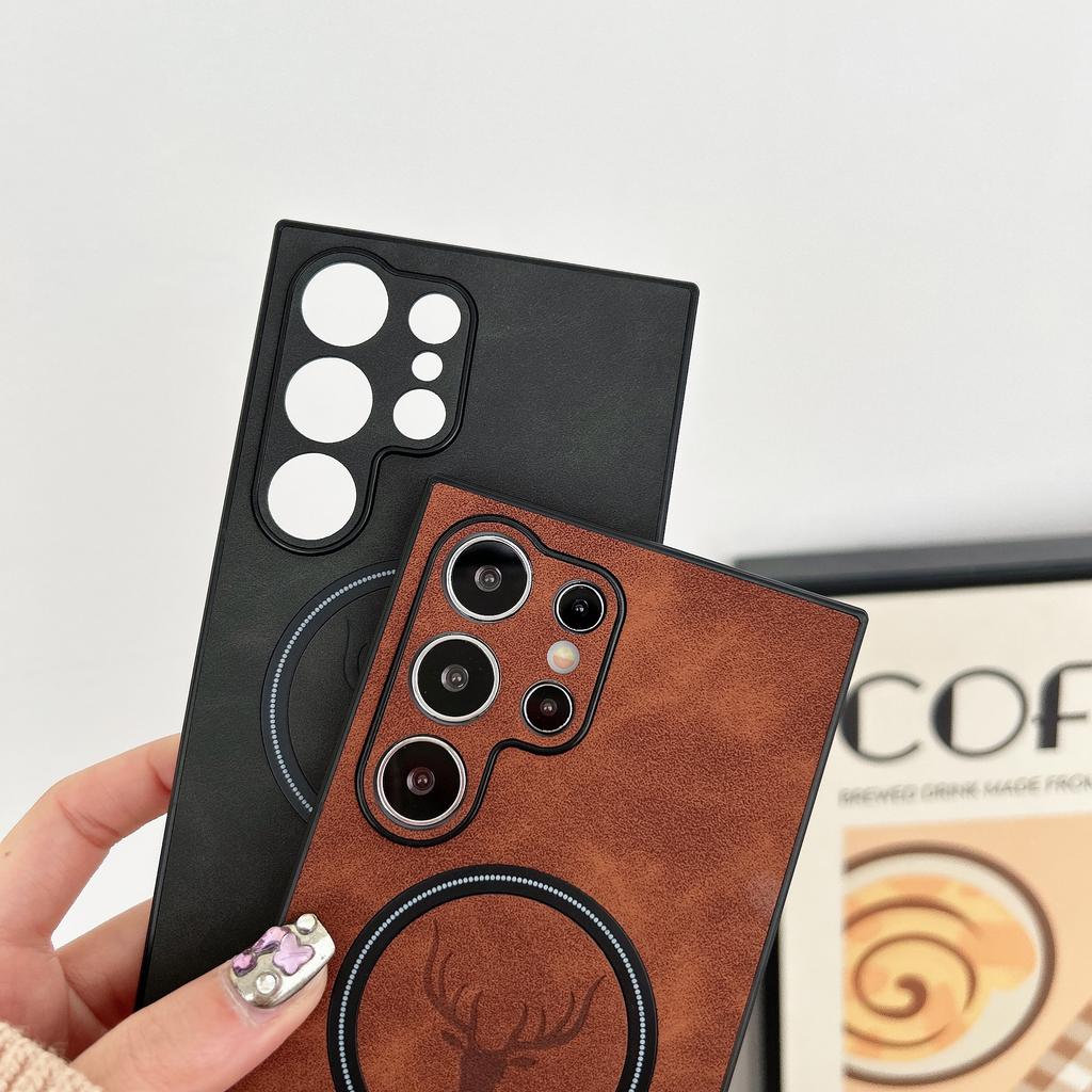 Luxury Leather Deer Case For Samsung Galaxy S26 S25 S24 S23 S22 S21 Plus Ultra For Magsafe Magnetic Wireless Charging Back Cover