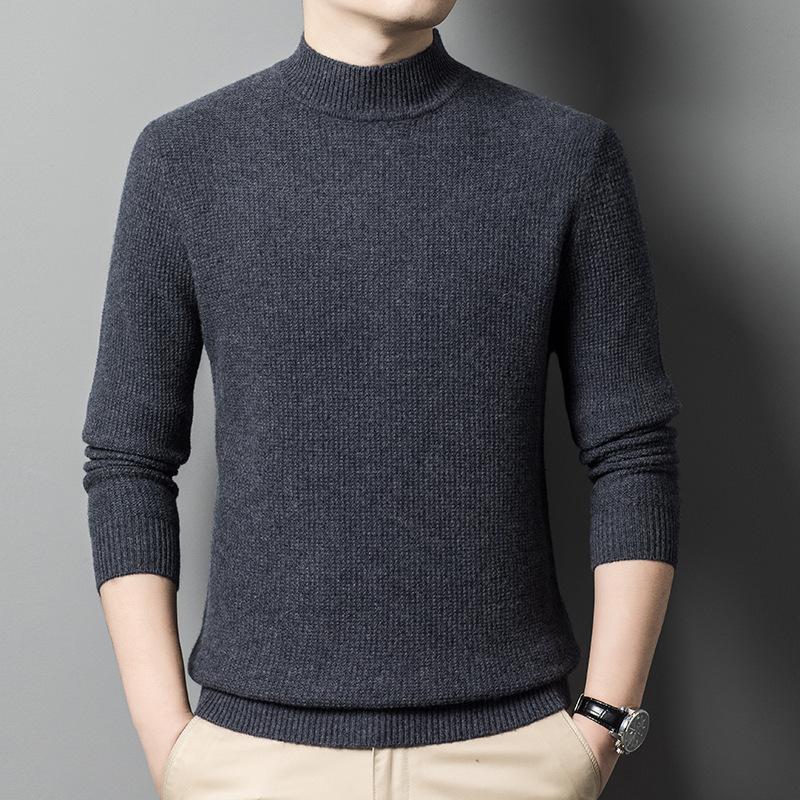 

Свитер мужской осенне-зимний шерстяной свитер с полувысоким воротником для делового отдыха, утепленный теплый свитер с иглами, нижний верх 190 серый