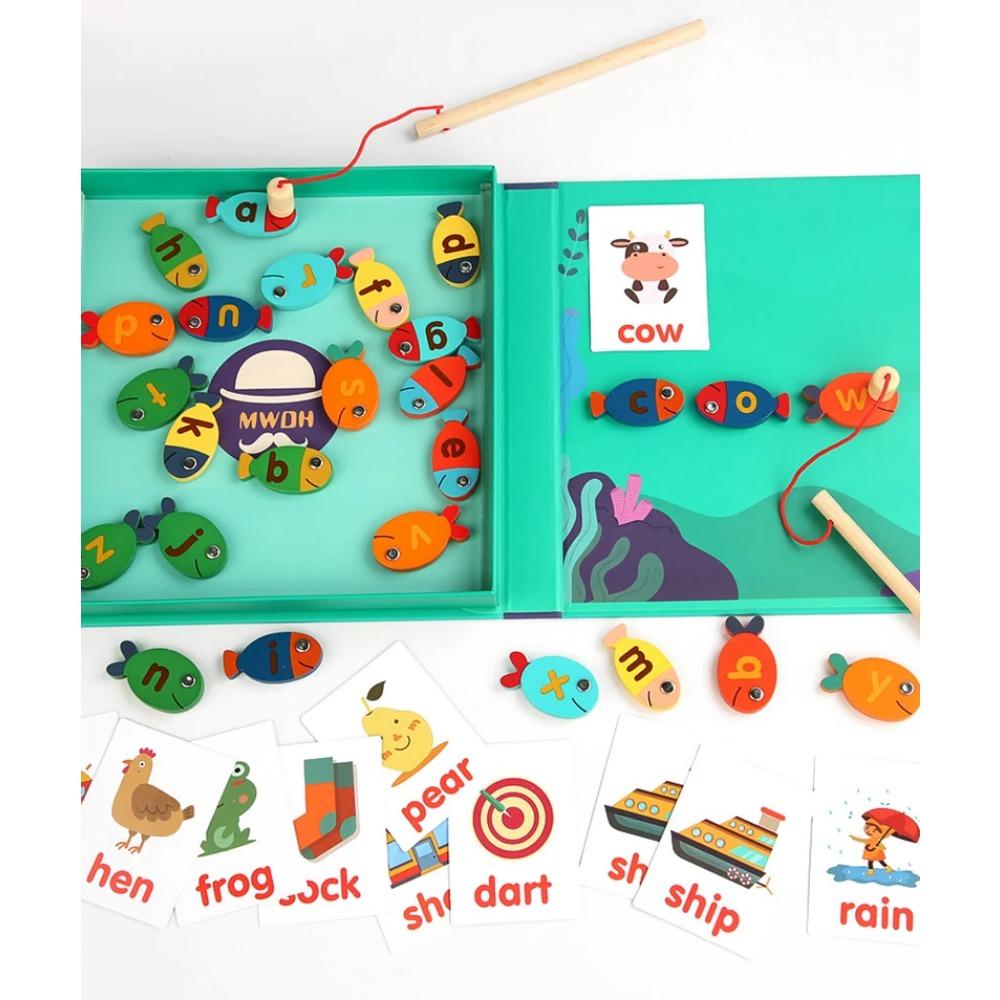 Kids Montessori Toy Wooden Magnetic Fishing Game Fine Motor Skill Counting Catch ABC Alphabet Fish Cognitive Toys Spelling Games