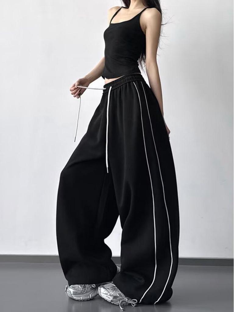 Women's Spring 2026 Loose Wide-Leg Drawstring Casual Pants - Slimming & Trendy Sportswear