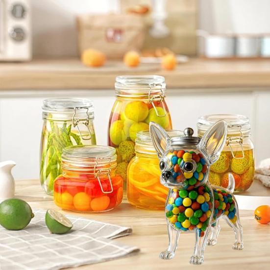 Pet Treat Jar Reusable Dog Shape Glass Airtight Pet Food Storage Container Chihuahua/French Bulldog/Dachshund Candy Snack Holder with Lid