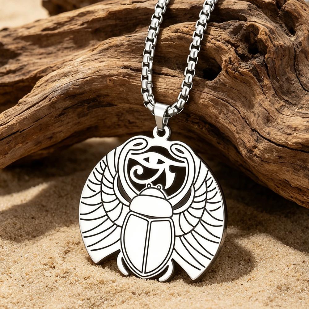Egyptian Scarab Men Necklace Eye of Horus Ancient Mythology Spiritual Protection Blessing Amulet Stainless Steel Jewelry