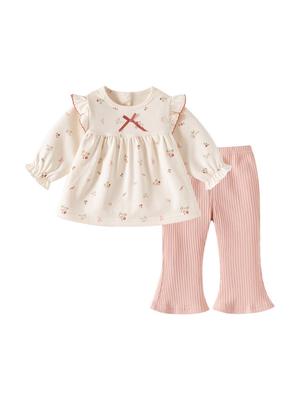 Florales zweiteiliges Baby-Mädchen-Set - Langarm und Schlaghose (0-6 Jahre)