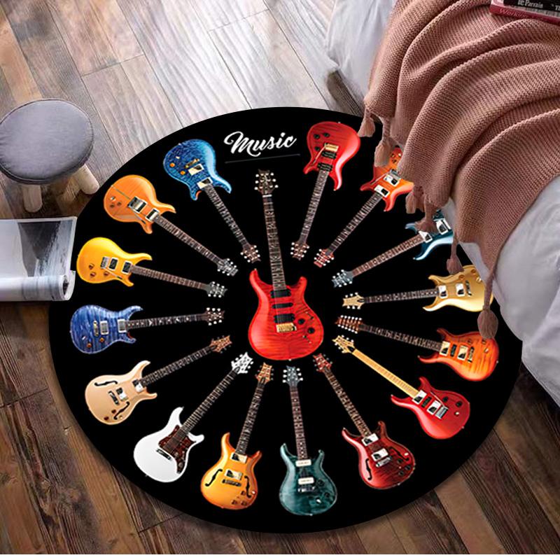 

1Pc Guitar Circular Print Rug - home decoration Carpet For Living Room Bedroom Flooring Computer Chair Area Rug 80x80cm( 31x31in)
