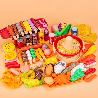 Large Play Food Set for Kids Kitchen | BBQ Grill Hot Pot Pretend Cooking Toys | Birthday Gift for Children