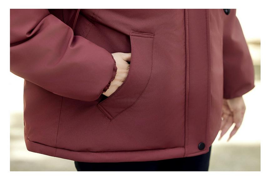 Mom's Thick Fleece-Lined Cotton Hooded Windbreaker for Women Over 50 - Warm Winter Jacket