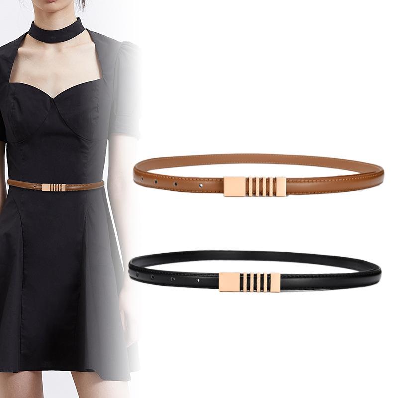 Small Belt Women's Jeans Belt Simple and Versatile Thin Belt Decorative Retro Gold Buckle Small Leather Belt Fashionable and Versatile