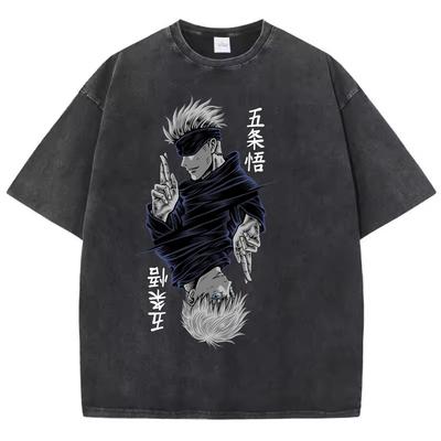 Jujutsu Kaisen Gojo Satoru Manga Printed Tshirt Mens and Womens Washed Tshirt High Quality Vintage Cotton Tshirt Tops