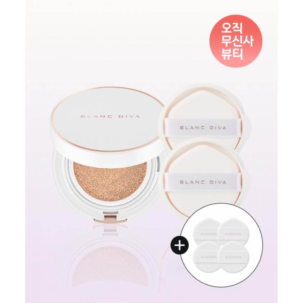 Blancdiva Glow Coverage Cushion Set + 1 Refill  Gift Serum Fit Cushion Puff 4p white (size 13)
