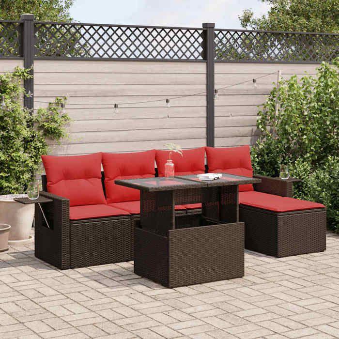 VidaXL Salon de jardin avec coussins 6 pcs marron résine tressée acacia 3326465