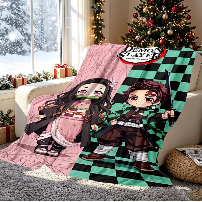 Demon Slayer Pattern Blanket for Home Decoration, Bed, Sofa, Car Travel, Camping, Suitable for All Seasons, Birthday Christmas Gift