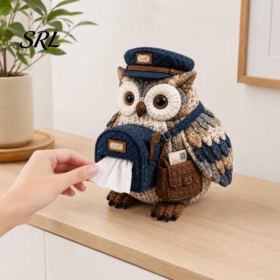 Patchwork Craft Kit DIY Tissue Box Cover Kit, Owl Shape, Soft Textures Woodland Animal Decor Sewing Handmade for Handicraft Enthusiast Beginners